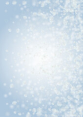 Vector Magical Glowing Background with Silver and Purple Falling Hexagon on Blue. Falling Snow. Glittery Confetti Frame. Christmas and New Year Design. Winter Sky with Bokeh Snowfall.