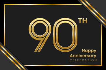 90th Anniversary. Anniversary Template Design With Golden Text, Vector Template Illustration