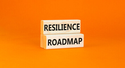 Resilience roadmap symbol. Concept word Resilience roadmap typed on wooden blocks. Beautiful orange table orange background. Business and resilience roadmap concept. Copy space.