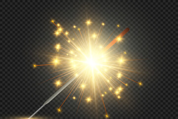 Fototapeta premium Magical light. Sparkler. Candle sparkling on the background. Realistic vector light effect. Winter, seasonal christmas decoration illustration. 