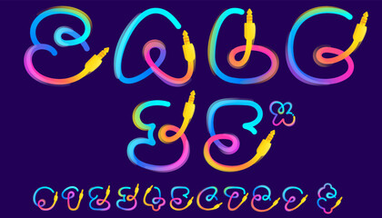 Sale banner template made of vivid gradient lines wires with mini jacks icons and rainbow shines.