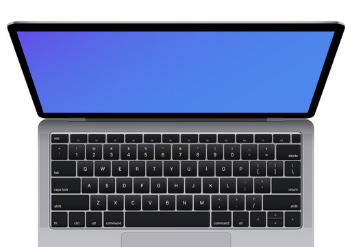 Realistic top view modern laptop isolated on white background. computer notebook with empty screen. blank copy space on modern mobile laptop computer.