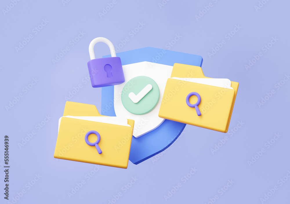 Poster protection shield icon and check mark with security folder document online password protection file 