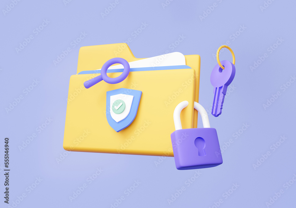 Poster user login protection shield icon and check mark with security folder document online password prote