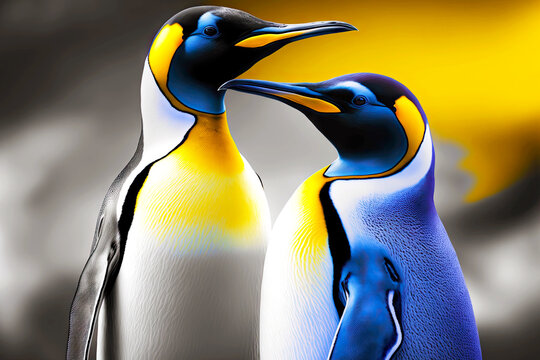 Beautiful Bright Blue Grey Emperor Penguin Live At South Pole