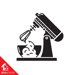 Kitchen mixer with bowl of whipped cream vector glyph icon. Sweet food, baking and kitchen appliances symbol.