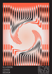 Geometrical Poster Design with Optical Illusion Effect.  Minimal Psychedelic Cover Page Collection. Silver Wave Lines Background. Fluid Stripes Art. Swiss Design. Vector Illustration for Placard.