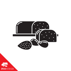 Chocolate covered Marzipan loaf and almond glyph icon. Sweet food vector symbol.