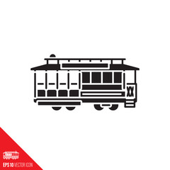 San Francisco cable car solid black glyph icon. Public transport vector symbol.