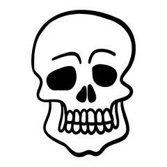 comic skull frontal in black and white.