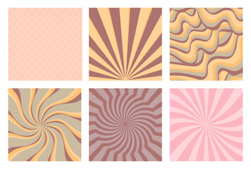 Groovy pattern with vintage daisy 70s, 60s lsd elements vector. Psychedelic, craisy background with waves, rays. Fun hipster texture for paper,