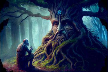 Obraz premium Generative AI abstract render of a magical fantasy tree