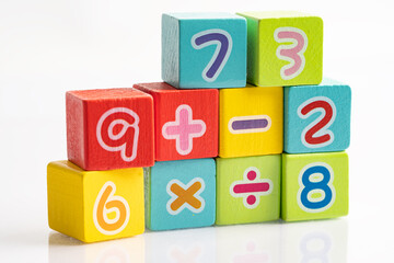 Math number colorful on white background, education study mathematics learning teach concept.