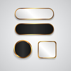 Simple 3D black and white glossy buttons and gold shape board or frame vector