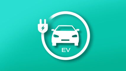 Obraz premium Electric car with plug icon symbol, EV car, hybrid vehicles charging point logotype, Eco friendly vehicle concept