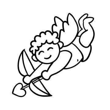 recommend clip art: Funny Cupid with bow and heart arrow isolated on white. Hand drawn outline sketch, doodle style. Amur baby or little angel. Vector character for romantic and wedding design, Valentine's day symbol.