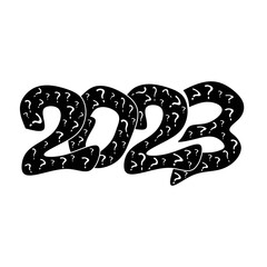 Fototapeta premium 2023 with question symbol, analysis what will happen in 2023, product review and forecast, trend concept. Design template Celebration typography poster, banner or greeting card for Happy new year.