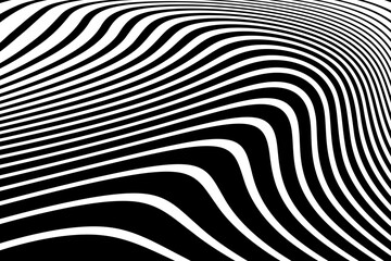 Abstract Black and White Wavy Lines Pattern. 3D Illusion Effect.