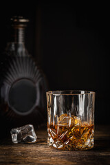 Whiskey with ice in glasses