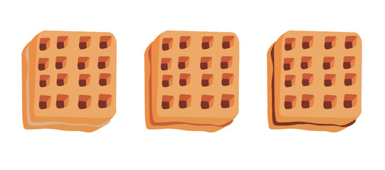 Waffle icon with various fillings. Vector illustration of waffles, pastries for breakfast, sweet snack