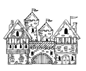 Naklejka premium Medieval castle. Stone knight or royal fortress