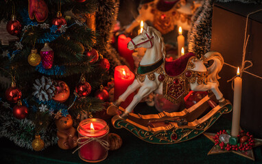 Christmas atmosphere, Holidays vibe, wicca energy magic, Chariot illustration. Christmas eve prediction. Attracting love, dynamic, money and luck into your life.  