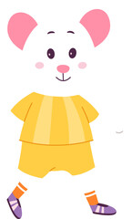Funny cartoon mouse in uniform flat icon Football player
