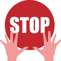 Vector illustration of human two hands open illustrating refusing something with red circle stop sign for web or suggestion stop smoking, stop racist in isolated white