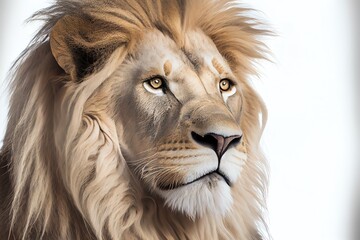 close-up of a Lion isolated on white background. Generative AI