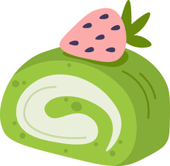 Delisious dessert flat icon Sweet matcha roll with cream