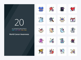 20 World Cancer Awareness line Filled icon for presentation