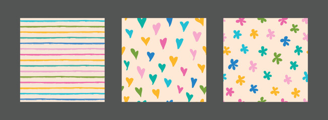 Fototapeta premium Set of seamless backgrounds with hand-drawn details.Minimalist fashion template for your design.Background for paper, wallpaper, cover, fabric and other users. vector illustration.