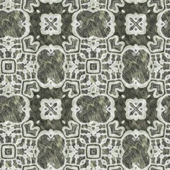 Mosaic geometric green seamless texture pattern. Trendy kaleidoscope woven design for printed fabric. Rough abstract textile design. 