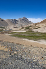 Fototapeta premium Landscape at Paso Pehuenche - crossing the border from Argentina to Chile while traveling South America