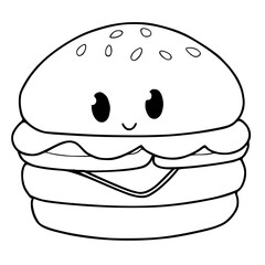 Vector illustration of hamburger isolated on white background for kids coloring activity 