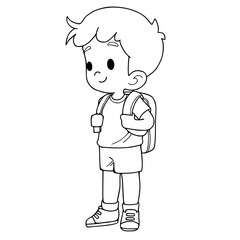 Vector Black and White School Boy.coloring book.