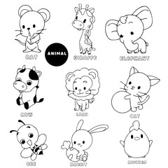 Animal coloring pages vector illustration isolated on white background.