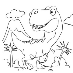Black and white vector illustration of children's activity coloring book pages of dinosaur.