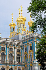 Golden spires of the Church Of The Resurrection in Catherine's Palace - St. Petersburg