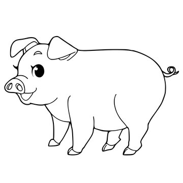 Pig Coloring Page Vector illustration isolated on white background.