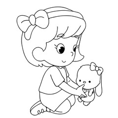 Coloring Page Activity with a Little Girl Vector illustration isolated on white background 