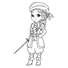 Pirate girl coloring book.vector illustration isolated on white background.