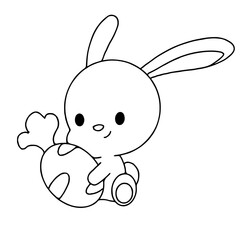 Rabbit with carrot coloring pages vector illustration isolated on white background.