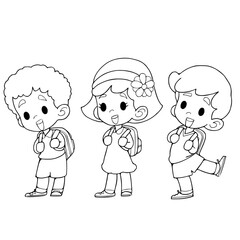 Kids student back to school coloring pages vector illustration isolated on white background.