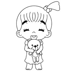 Coloring Page Activity with a Little Girl Vector illustration isolated on white background 