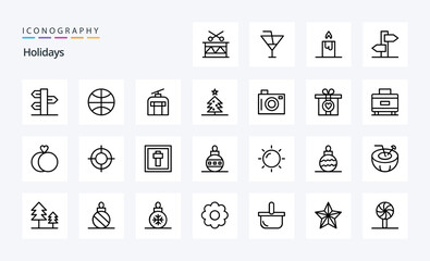 25 Holidays Line icon pack - obrazy, fototapety, plakaty