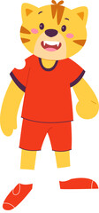 Funny tiger flat icon Football player in uniform