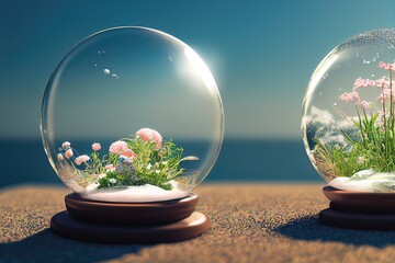 Within Bubble the Beach, Flower, cloud and Sea
