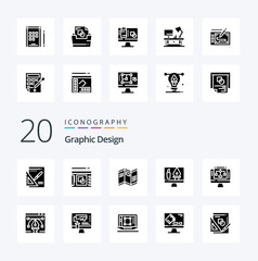 20 Graphic Design Solid Glyph icon Pack like office table  table lamp  folder data