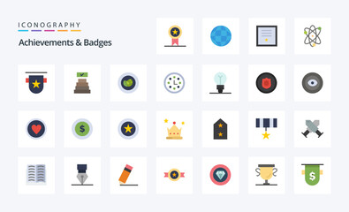 25 Achievements  Badges Flat color icon pack